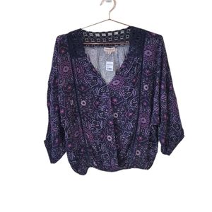 BLOOMFIELD Surplice Crochet Lace Detail Boho Top Size M